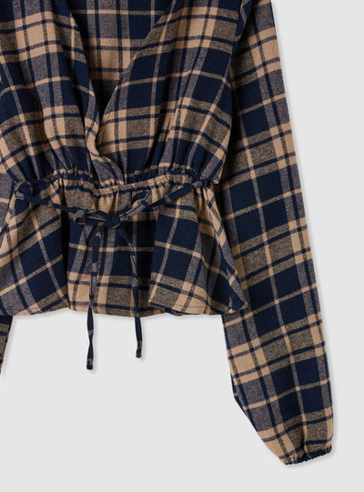 Camicia incrociata a quadri con coulisse