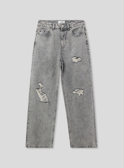 Jeans wide leg con strappi ampi