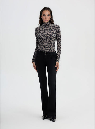 T-shirt manica lunga con stampa animalier e collo alto