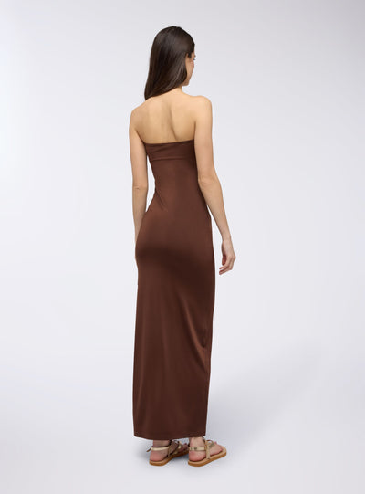 Vestito lungo a fascia con spacco