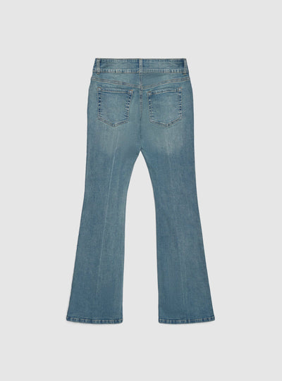 Jeans bootcut a vita bassa tinta unita