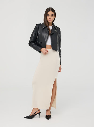 Leather-effect crop jacket
