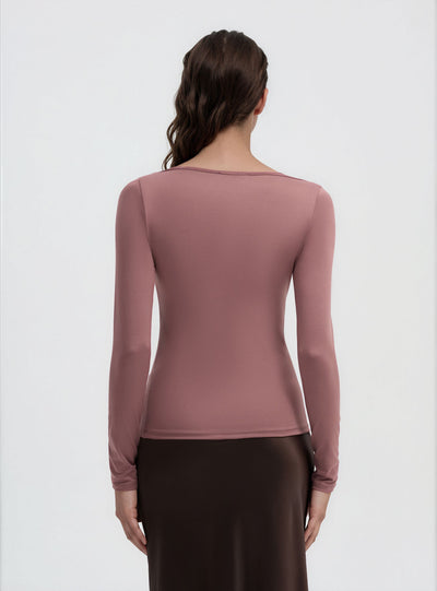 T-shirt a maniche lunghe con bordo in pizzo