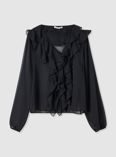 Camicia con balze e maniche lunghe