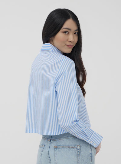 Camicia crop in popeline a righe