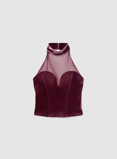 Top halter con inserto in tulle