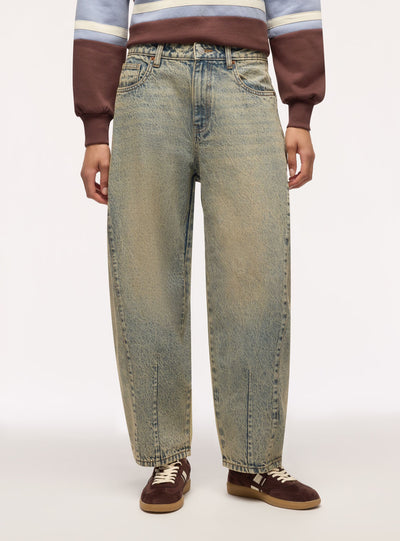 Jeans barrel a tinta unita