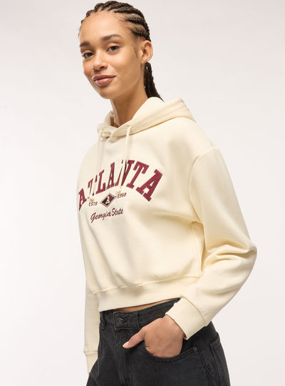 Felpa crop con cappuccio e stampa college