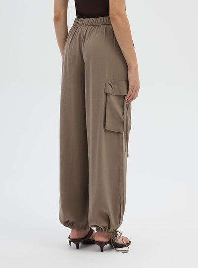 Pantaloni wide leg cargo con coulisse