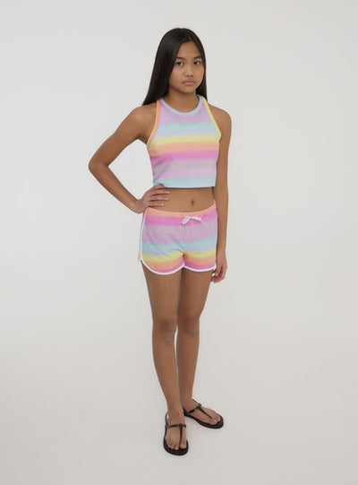 Shorts tuta a righe multicolor