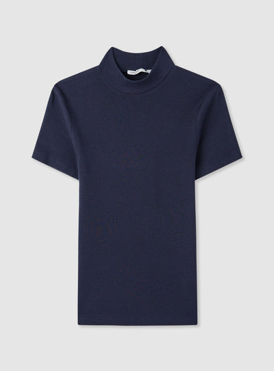 T-shirt a coste con collo lupetto