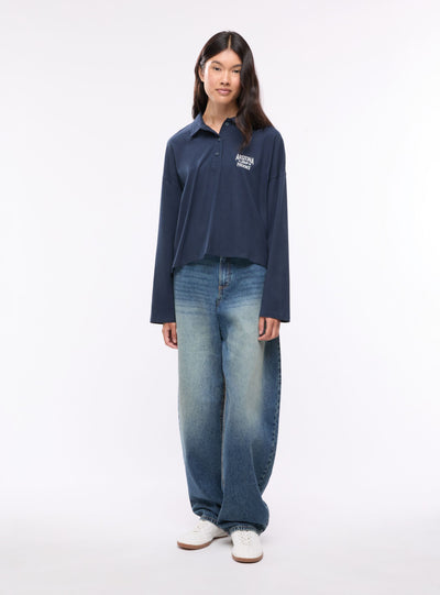 T-shirt oversize modello polo con ricamo college
