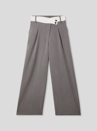 Pantaloni wide leg melange con fascia a contrasto