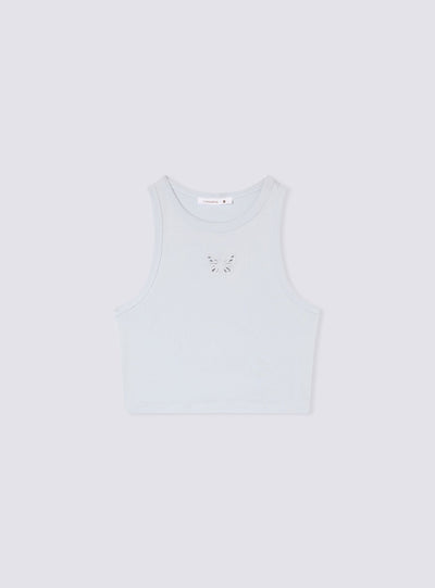 Top crop con scollo americano e ricamo cut-out