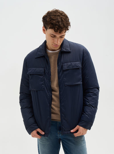 Giacca camicia imbottita con zip e tasche con patta