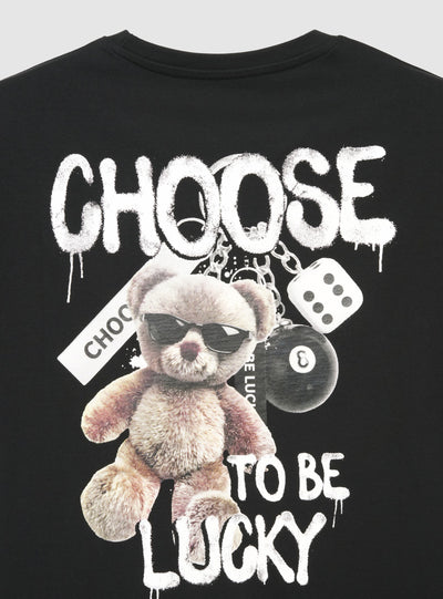 T-shirt con stampa orsetto e scritta