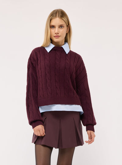Maglia con trecce e collo camicia