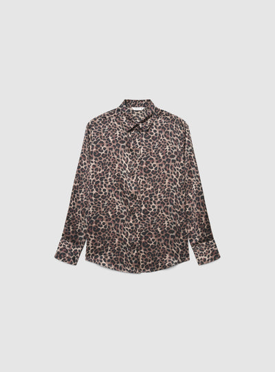 Camicia ampia in satin con stampa animalier