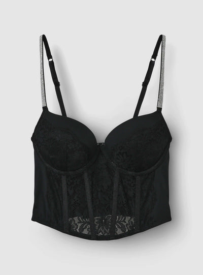 Bustier push-up in pizzo e spalline con strass
