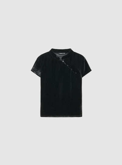 Uni-Ton T-Shirt mit Stehkragen und Knöpfen