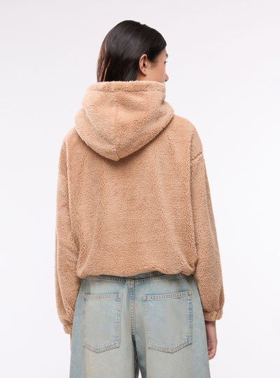 Felpa con cappuccio effetto sherpa e scritta college