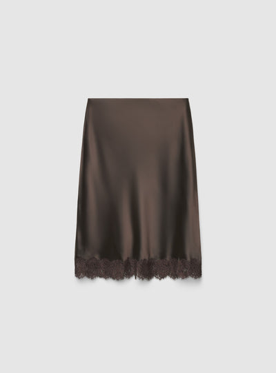 Gonna longuette in satin con bordo in pizzo
