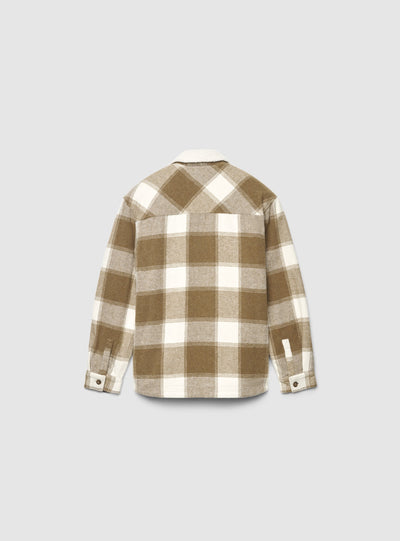 Giacca camicia imbottita a quadri con colletto teddy
