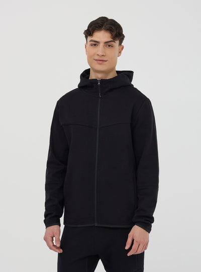 Felpa tecnica con cappuccio e zip in misto cotone pesante