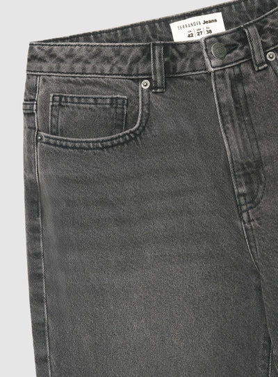 Jeans straight a vita alta tinta unita