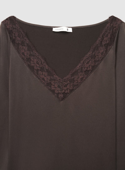 T-shirt a maniche lunghe con bordo in pizzo