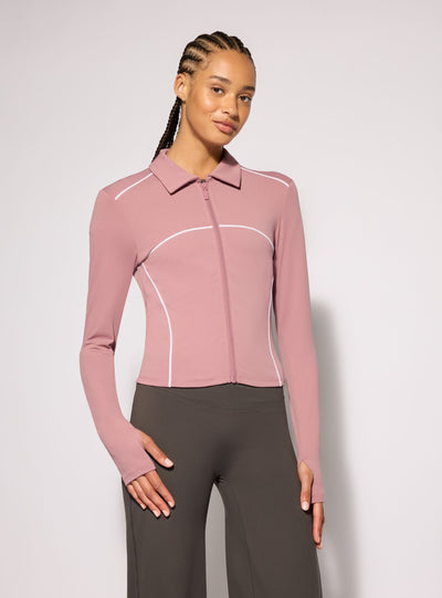 Felpa sportiva con zip e profili a contrasto