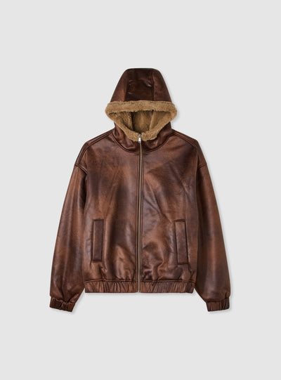Shearling-effect jacket with boxy fit and hood