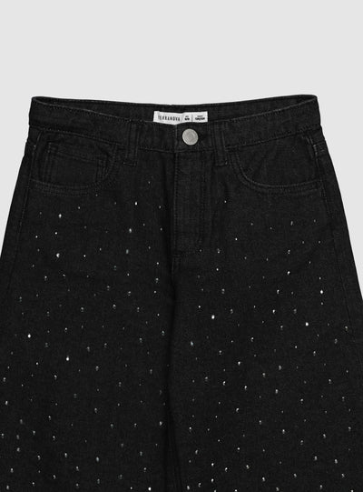 Jeans super wide leg con applicazioni