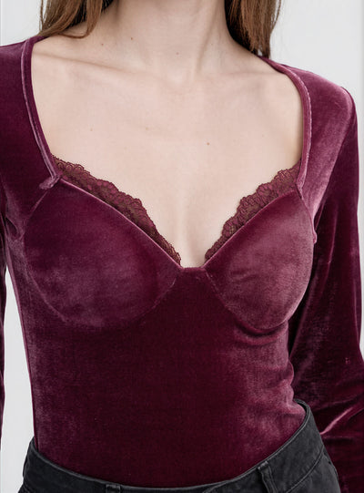 T-shirt body con coppe e dettagli in pizzo