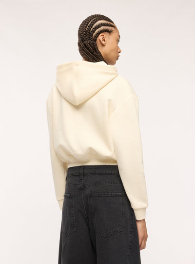 Felpa crop con cappuccio e stampa college