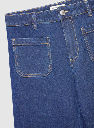 Jeans wide leg con tasche applicate