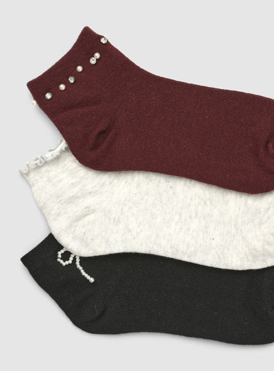 Pack of 3 pairs of socks with shimmering pearl effect