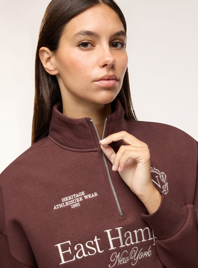 Felpa con mezza zip e ricamo college