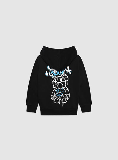 Felpa con cappuccio e zip con stampa orso