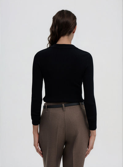 Maglia a coste con collo polo