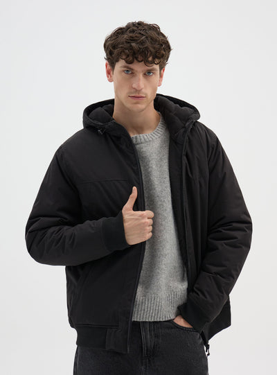 Jacke mit Kapuze und geripptem Saum