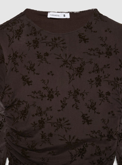 Vestito aderente con arricciature e stampa floreale