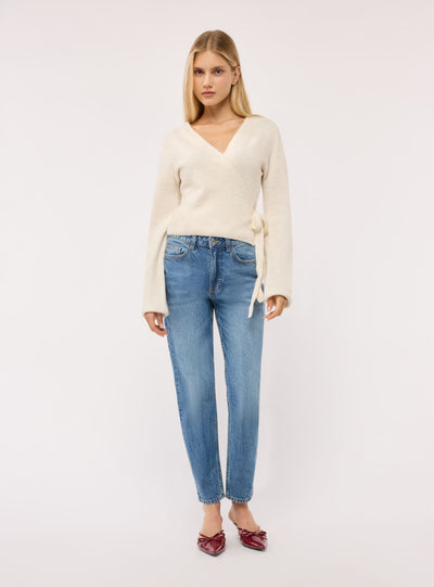 Jeans mom fit a tinta unita