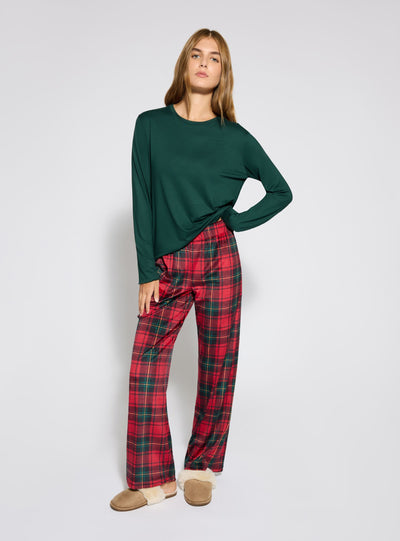 Karierte Wide-Leg-Pyjama-Hose