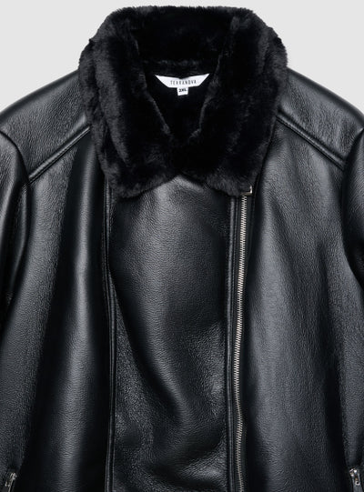 Jacket with plush-effect collar and zip