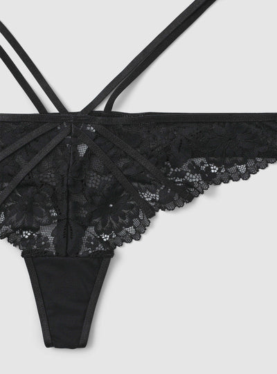 Lace thong briefs with straps