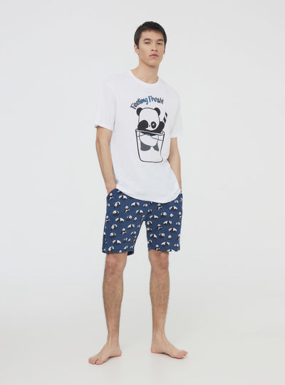 Pajama set with t-shirt and bermuda shorts featuring a panda