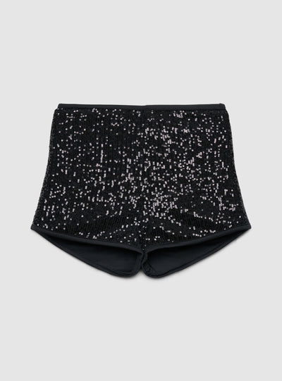 Shorts con paillettes a vita alta