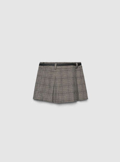 Skort plissettato fantsia quadri con cintura