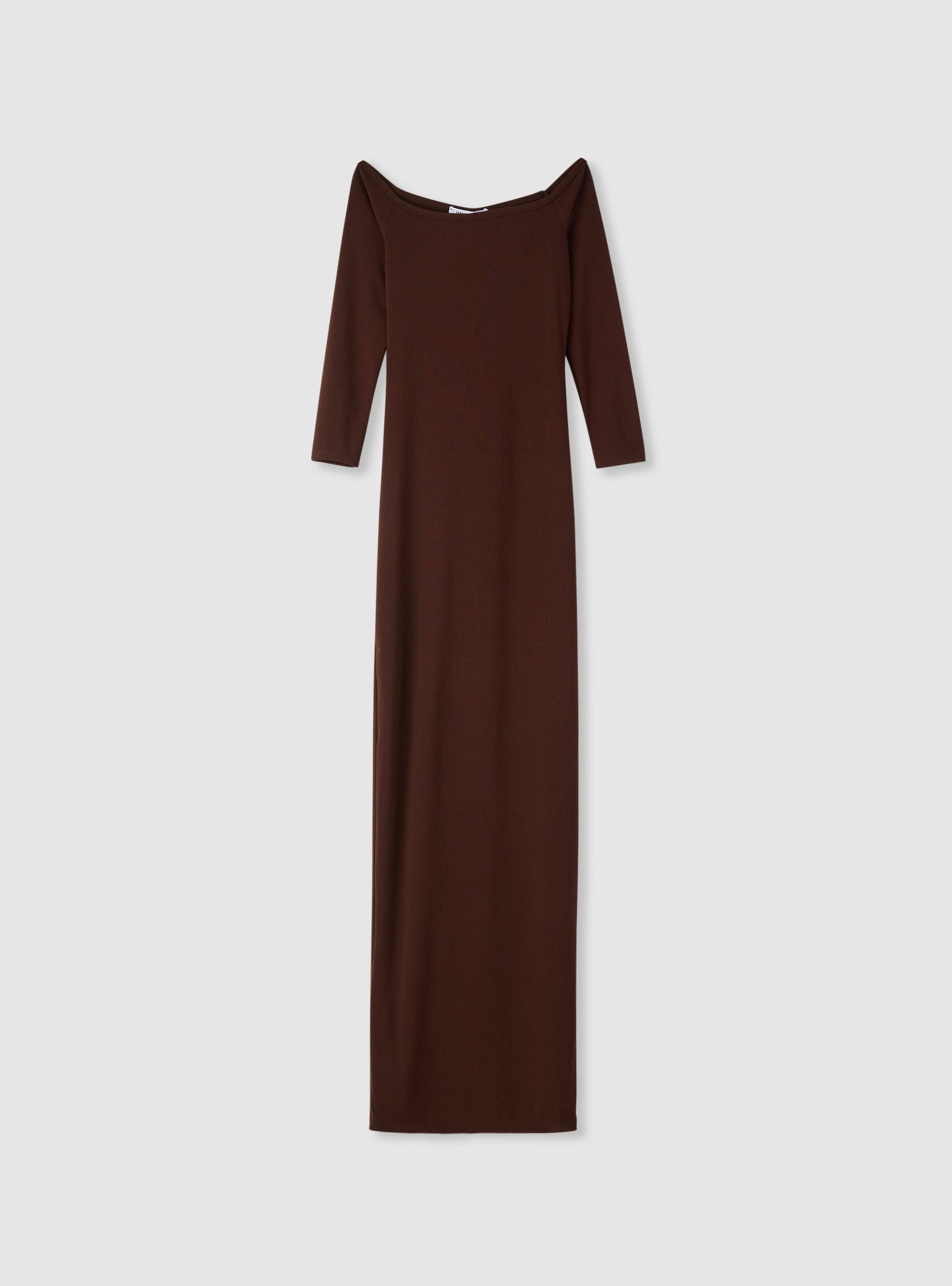 Long dress with off-the-shoulder solid colour design - Terranova Long dress with off-the-shoulder solid colour design - Terranova